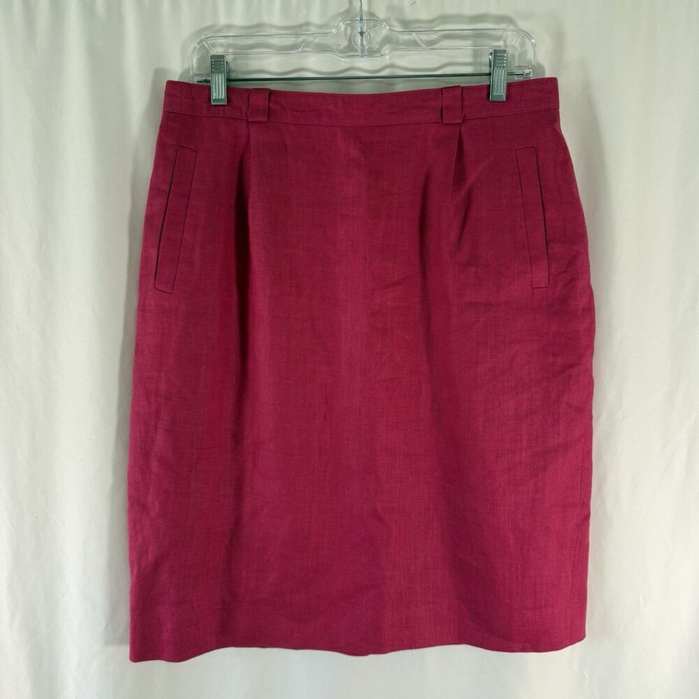 Liz Claiborne 100% Linen Skirt Women's 14 Pink Pockets Lined Pleated Zip Back